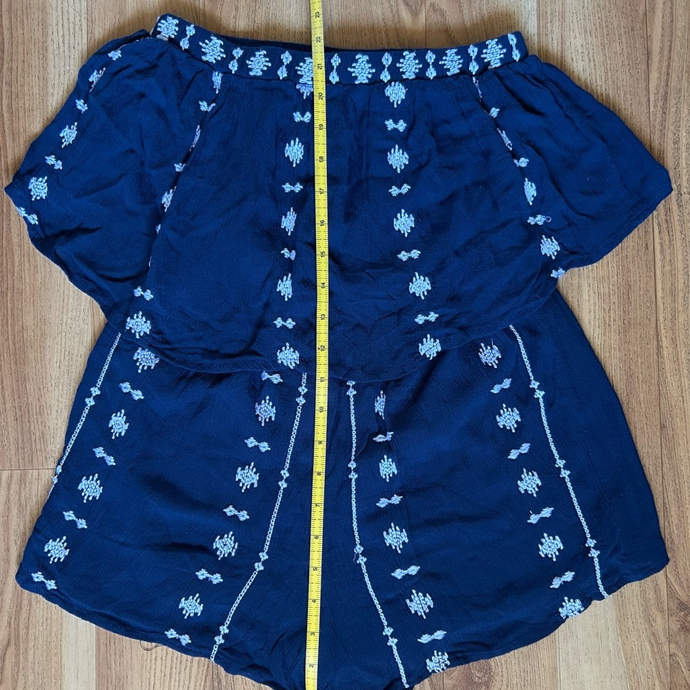 Navy Blue Embroidered Off-Shoulder Top